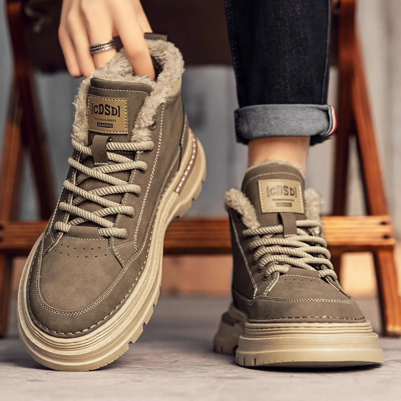 Padded men's boots, high-top, synthetic PU, winter