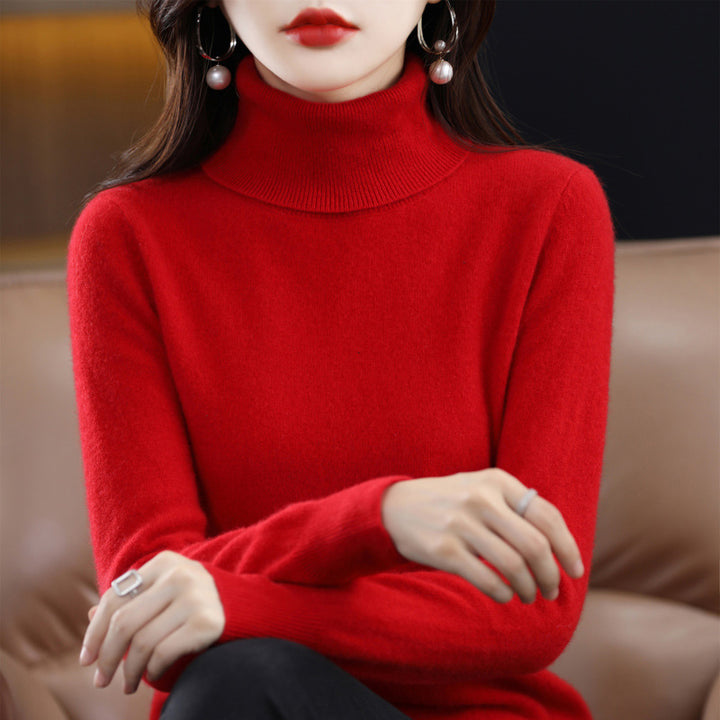 Elegant women's turtleneck sweater, knit, loose fit