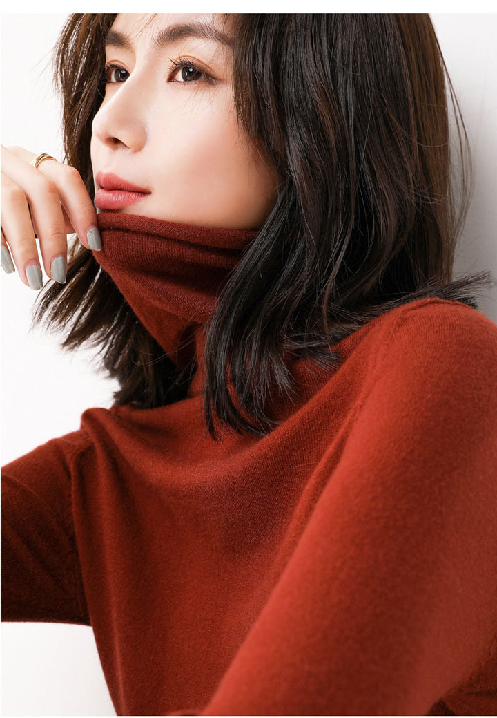 Short roll-neck knit sweater made of wool blend