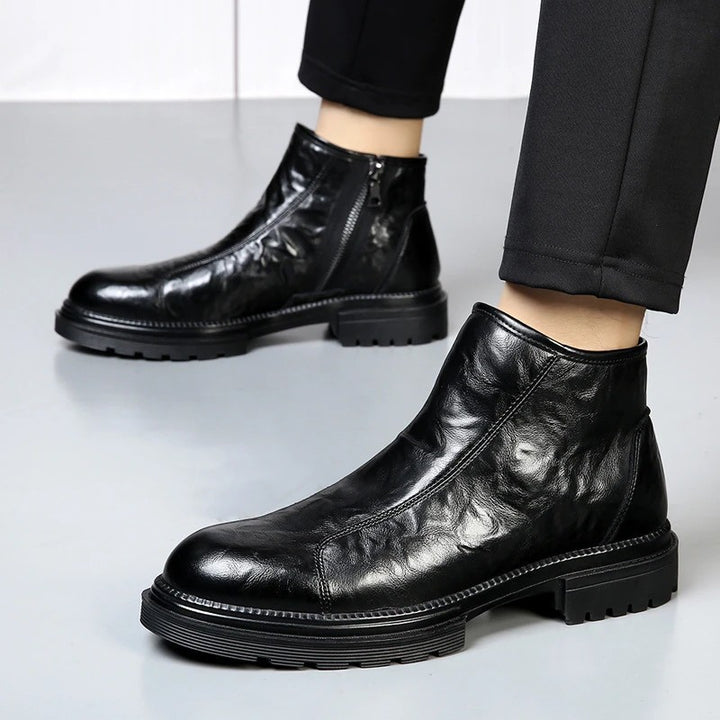 Men's leather boots with zipper, lined