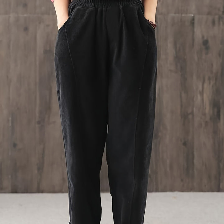 Women's cord pants, high cut, loose fit