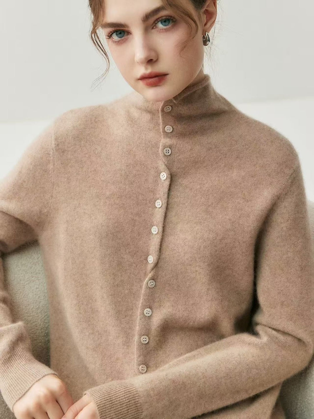 Women's cardigan with roll neck, reversible