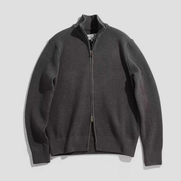 Unisex knitted jacket with roll neck and double zipper
