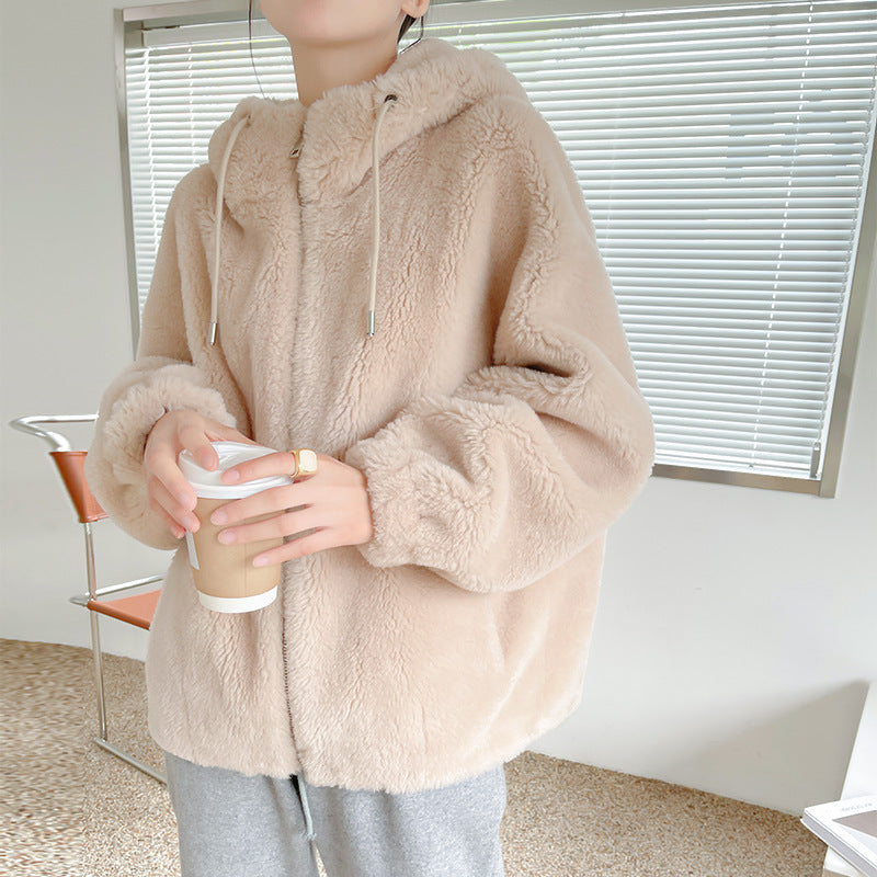 Padded coat made of lambskin imitation
