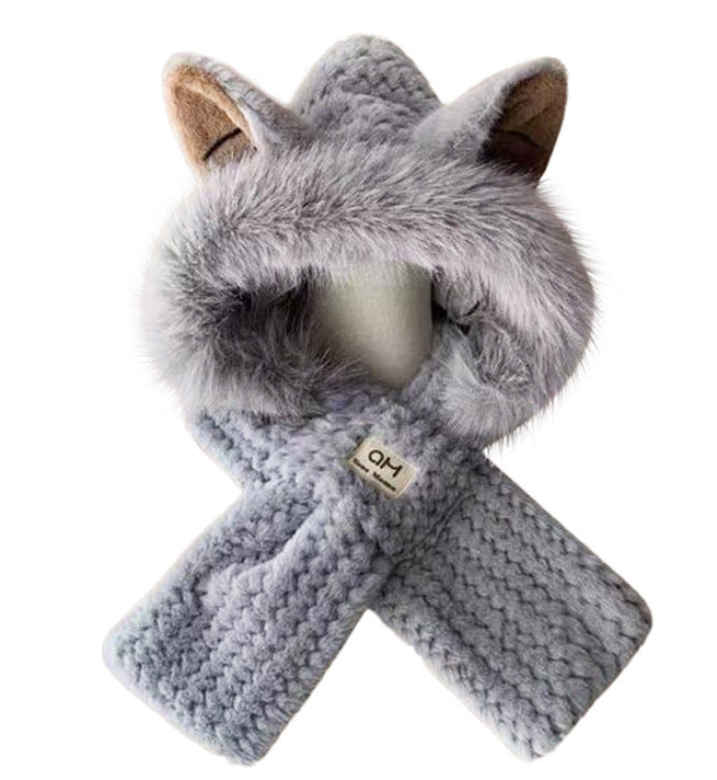 Plush hooded scarf, 2-piece set, lined