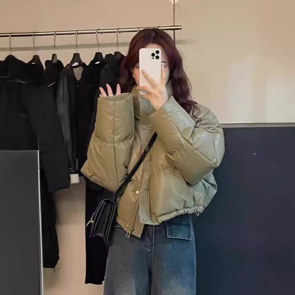 Short, loose women's winter jacket in modern style