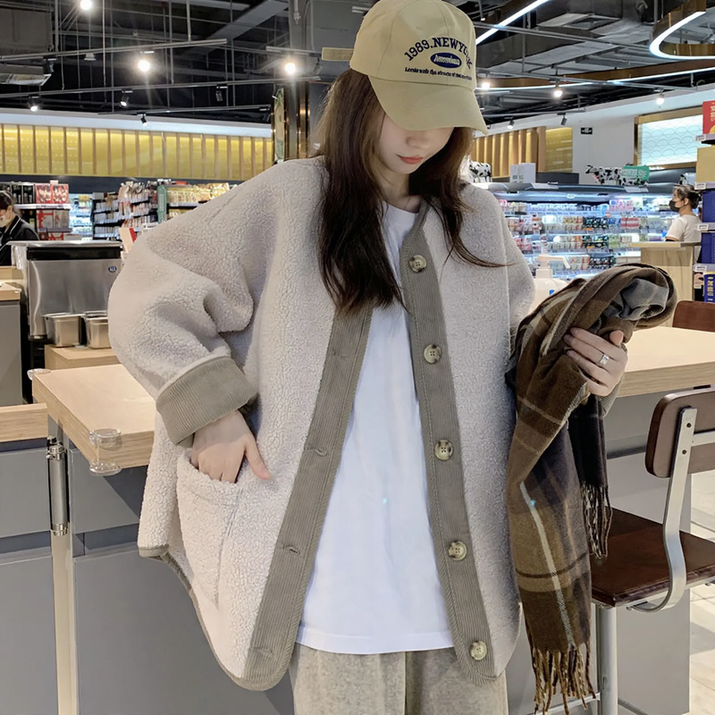 Mid-length, padded jacket in sheepskin look