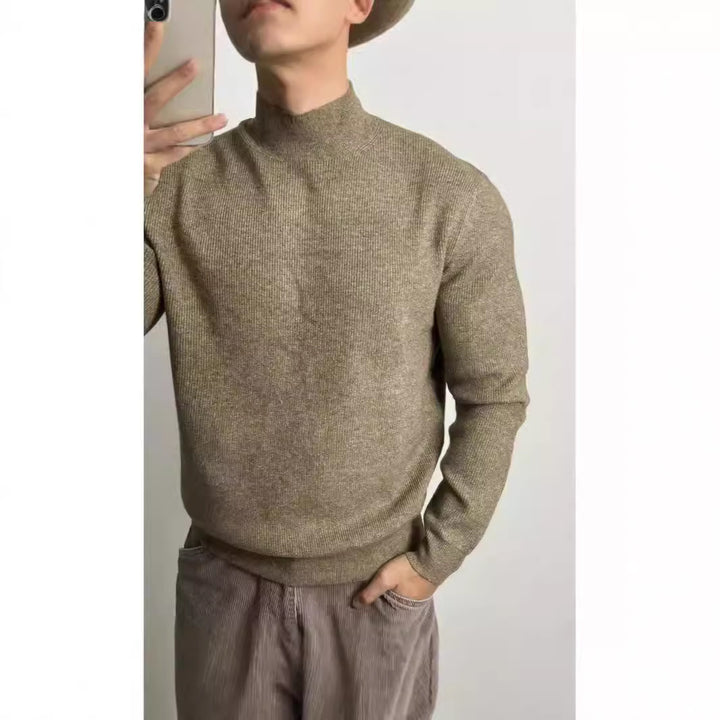 Men's knitted pullover, stand-up collar, form-fitting