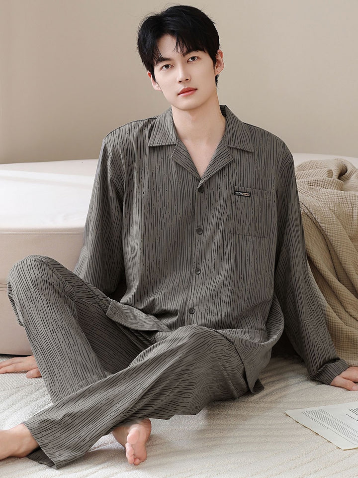 Men's Pajama Set, Cotton, Long Sleeve, Classic