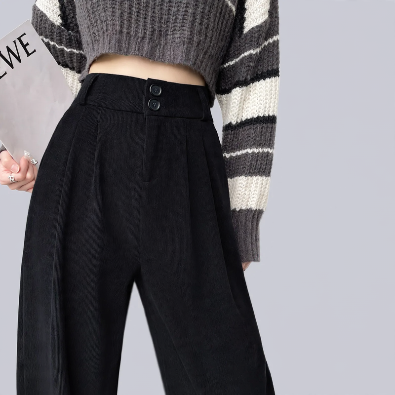 Cord wide pants with high waist for women
