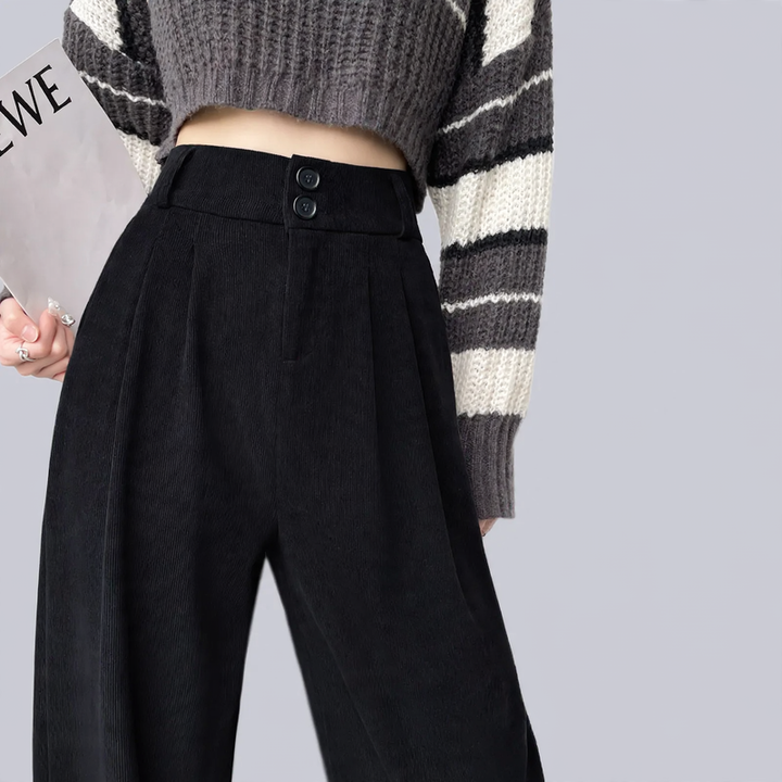 Cord wide pants with high waist for women