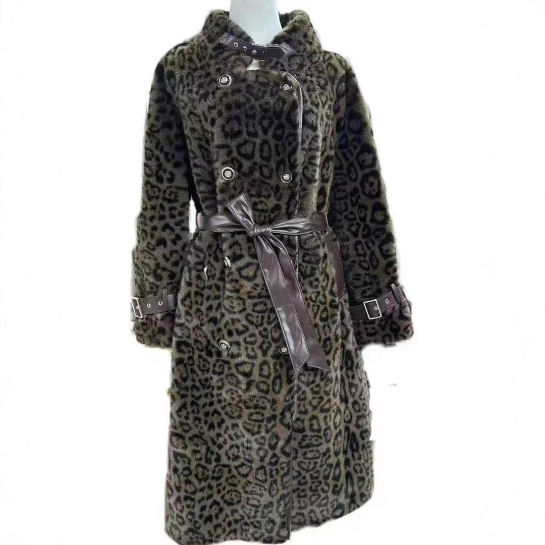 Long women's sheepskin coat with belt