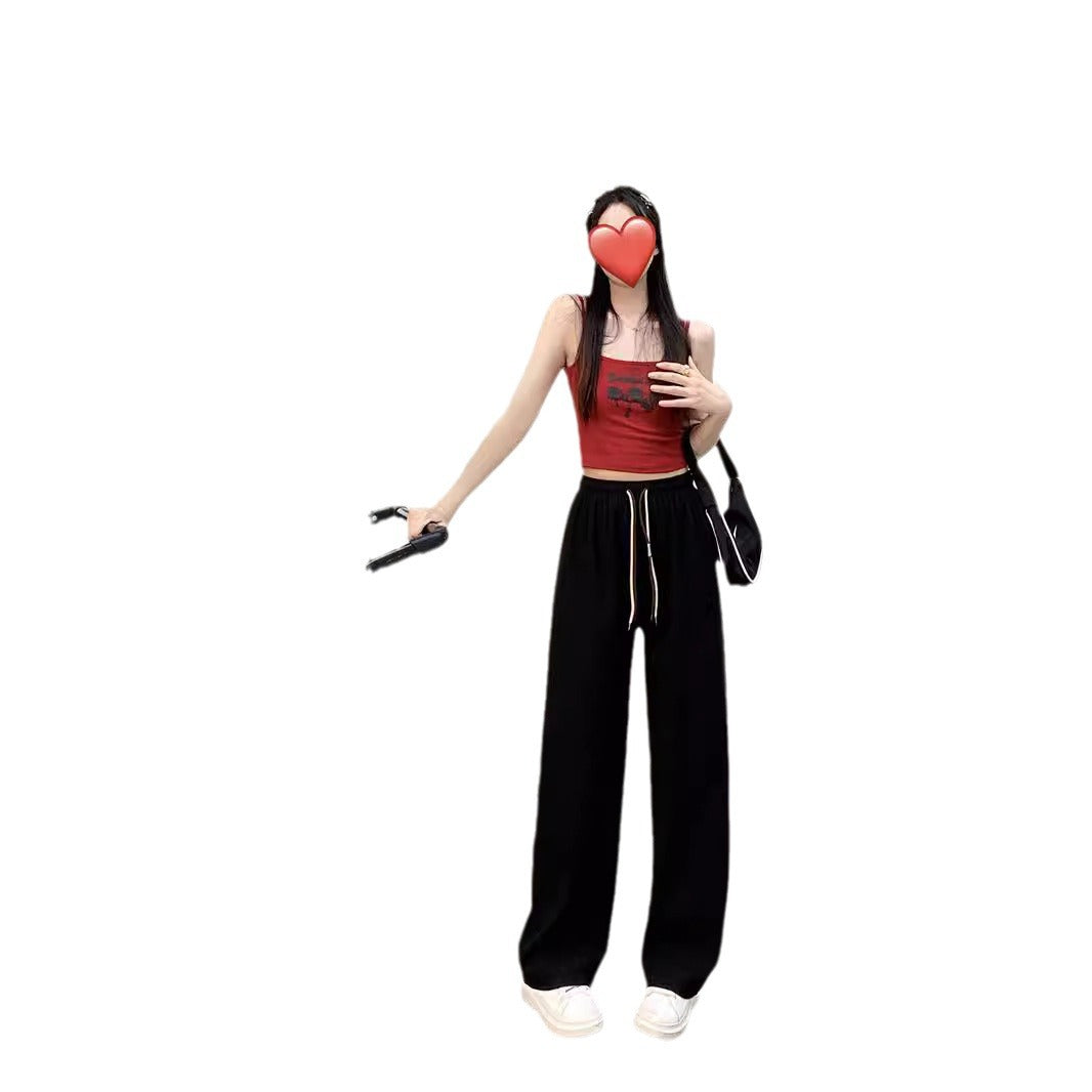 Cord-wide pants for women, high waist with drawstring