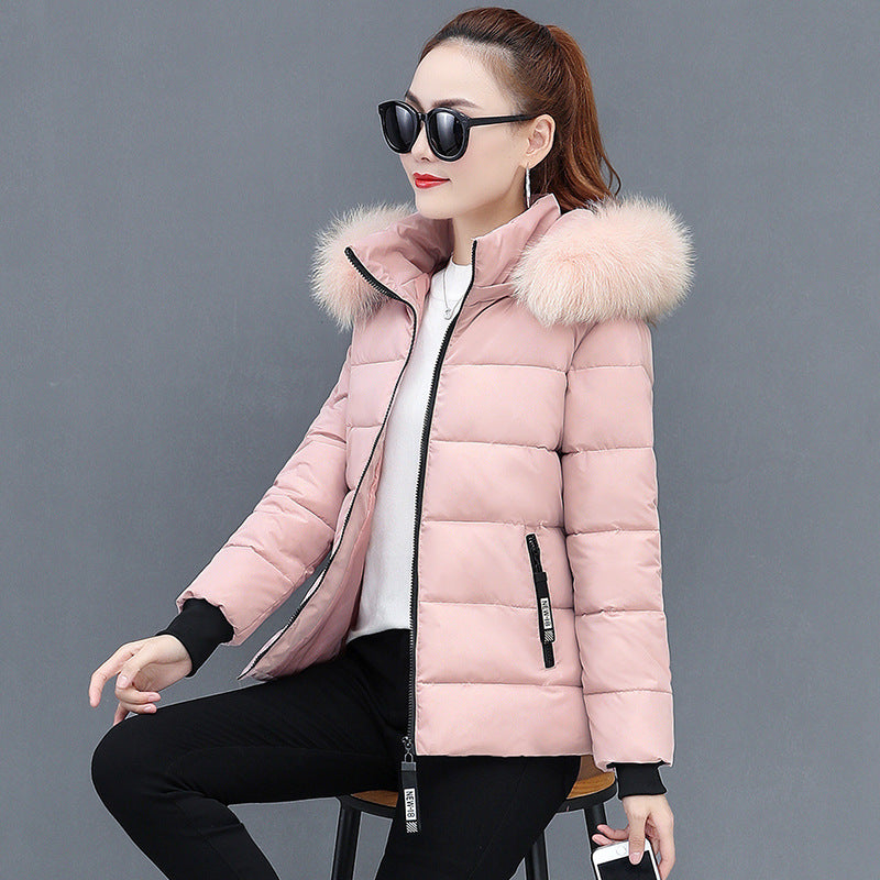 Women’s winter jacket, short, fitted, with fur collar