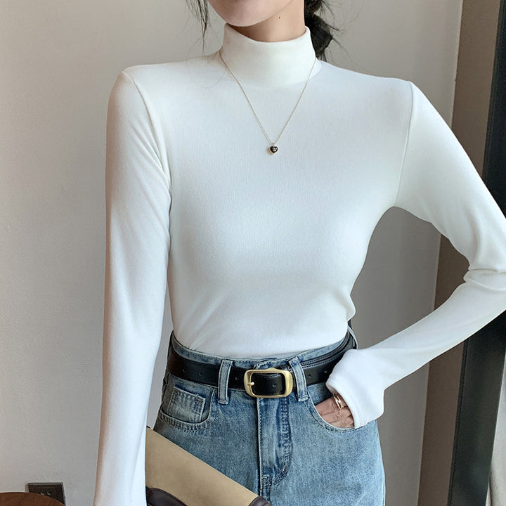 Women's thermal undershirt with stand-up collar, lined