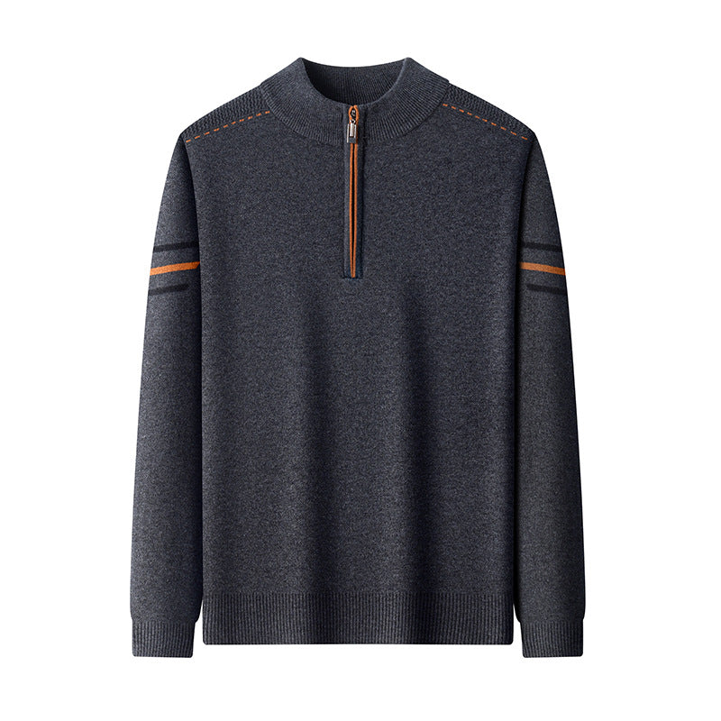 Men's Knit Sweater with Zipper and Stand-up Collar