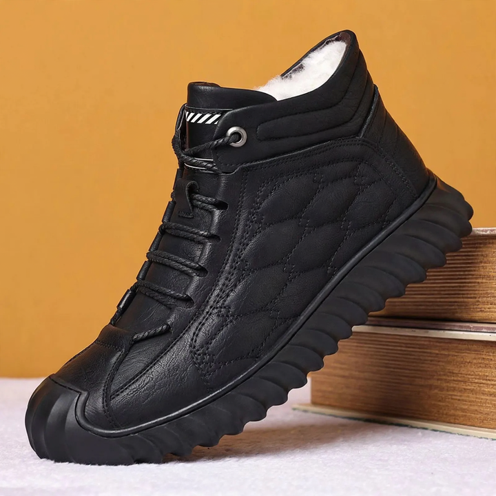 Padded men's ankle boots, synthetic leather, warm, casual