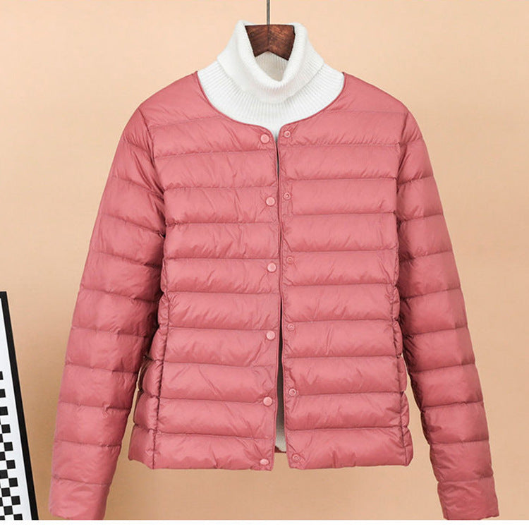 Lightweight, short down jacket as an underlayer