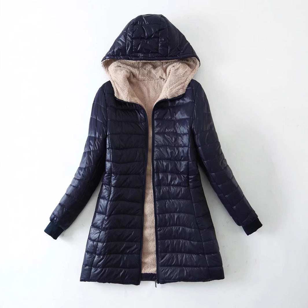 Padded hooded jacket with lamb fleece lining