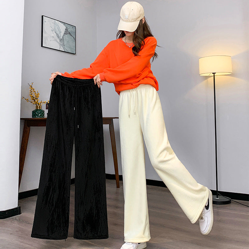Cord-wide trousers for women, lined, high waistband