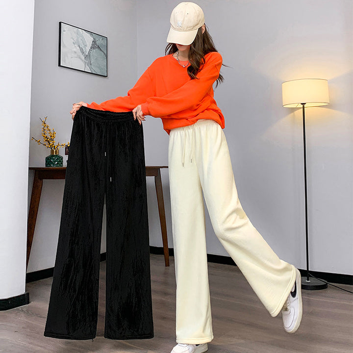 Cord-wide trousers for women, lined, high waistband