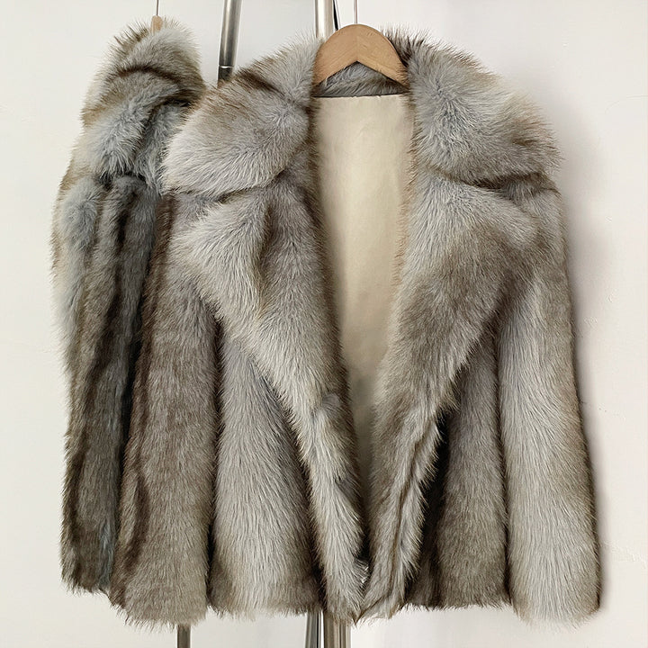 Women's Faux Fur Coat with Lapel Collar, Mid-Length