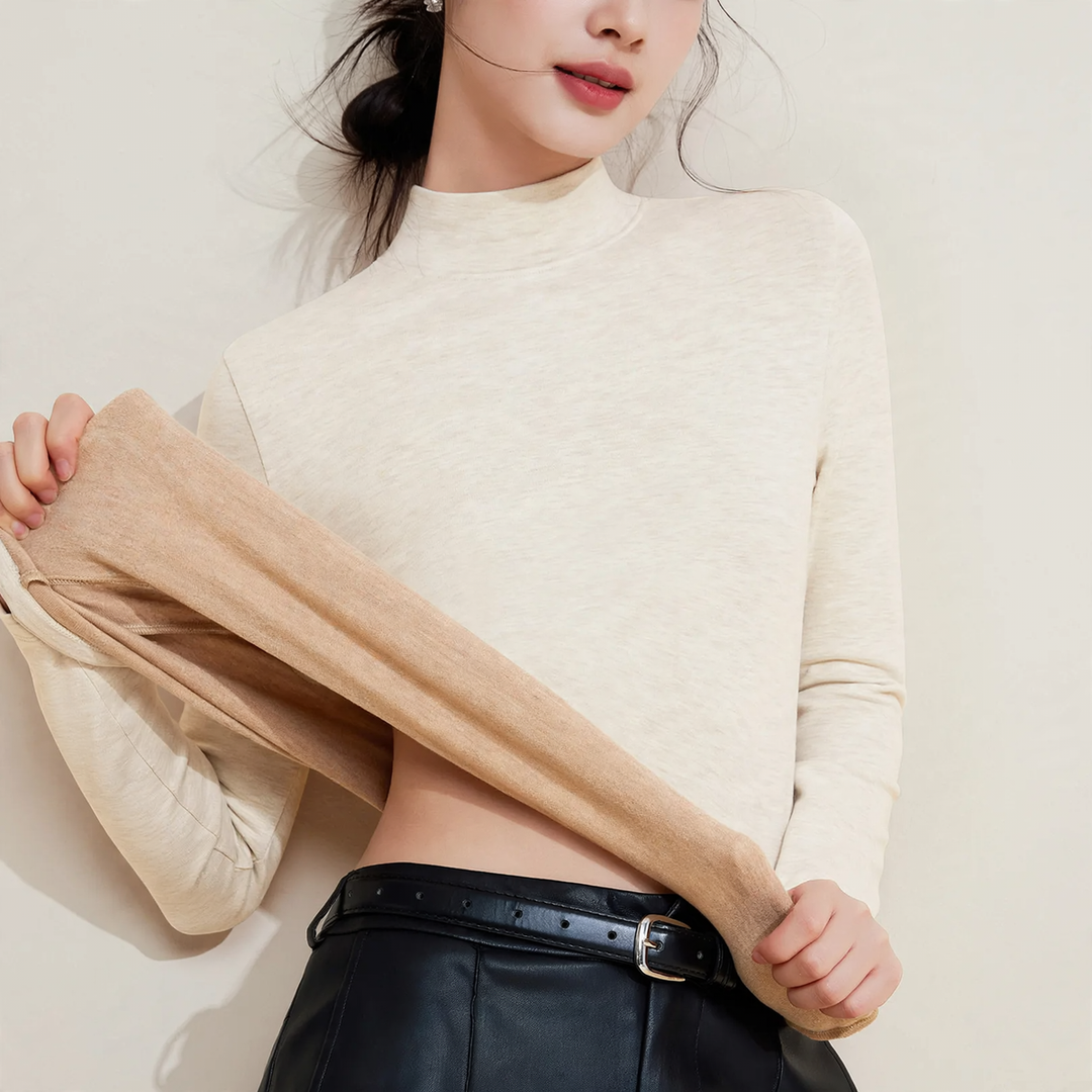 Women's thermal undershirt with stand-up collar, lined