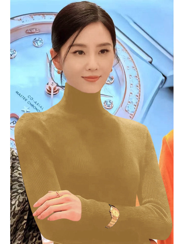 Women's knit sweater with stand-up collar, long-sleeved
