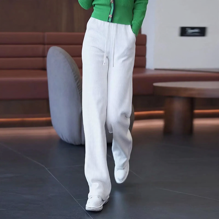 Women's corduroy pants, lined, wide cut