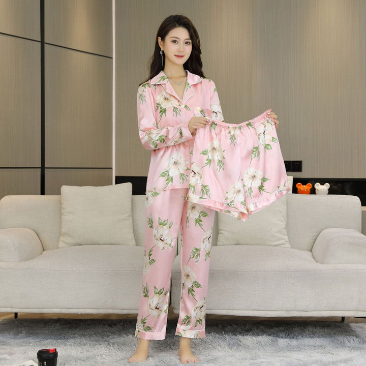 Elegant 3-piece ice silk house suit set for women