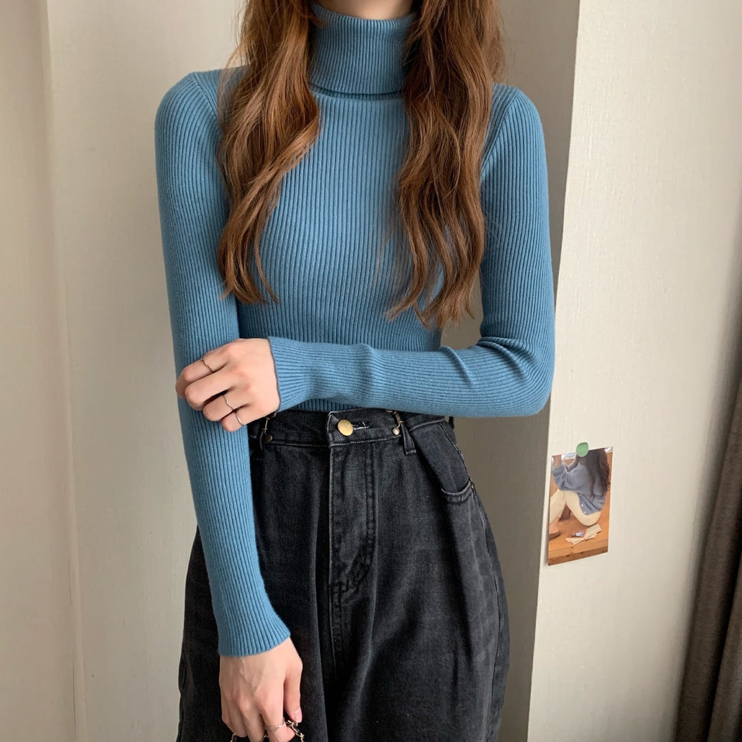 Classic women's knit pullover with roll neck