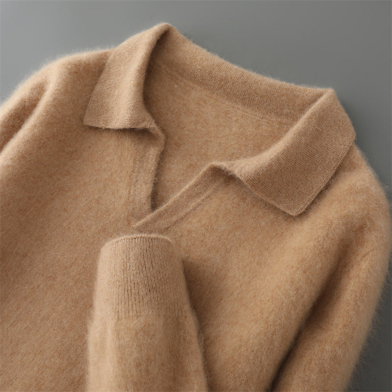 Men's Wool Sweater, Polo Collar, Solid Color