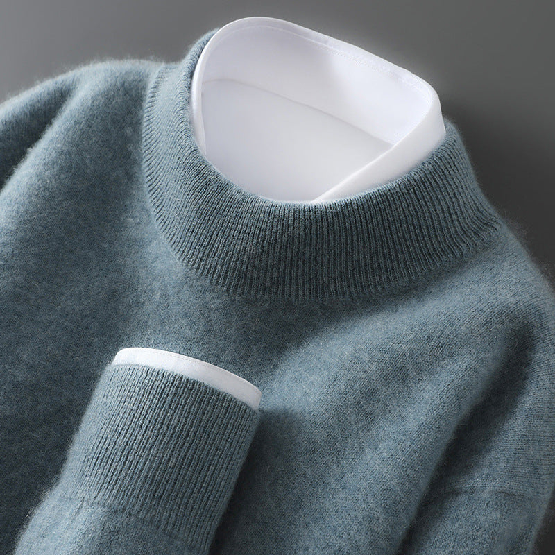 Men's wool sweater, half collar, knit, loose fit