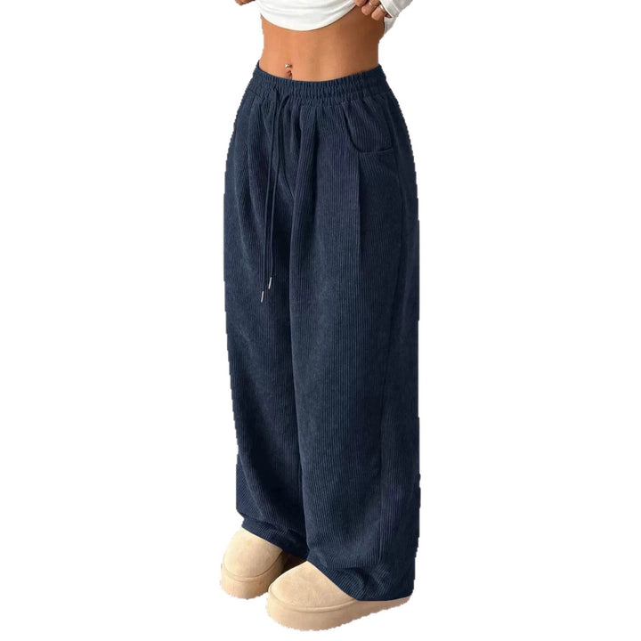 Cord pants with drawstring and wide leg