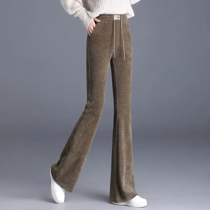 Fleece-lined corduroy pants with a slight flare