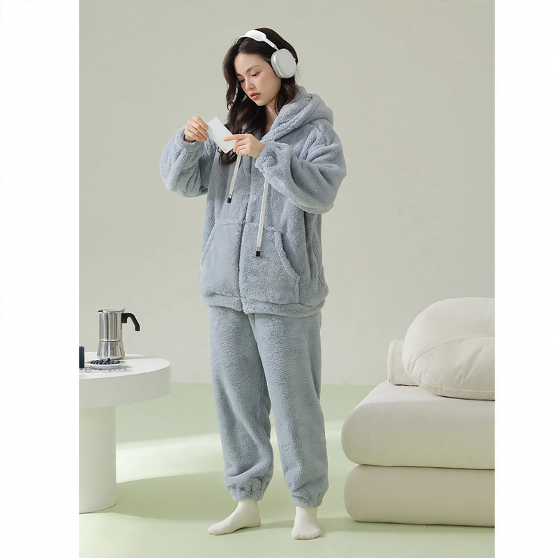 Padded hoodie pajamas with zipper, unisex
