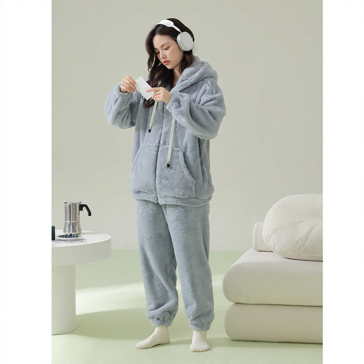 Padded hoodie pajamas with zipper, unisex