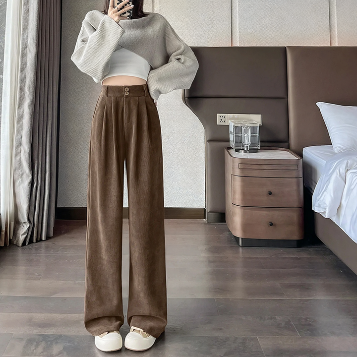 Women's corduroy pants, wide cut, straight fit