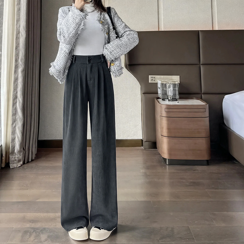 Women's corduroy pants, straight cut, high waist, lined