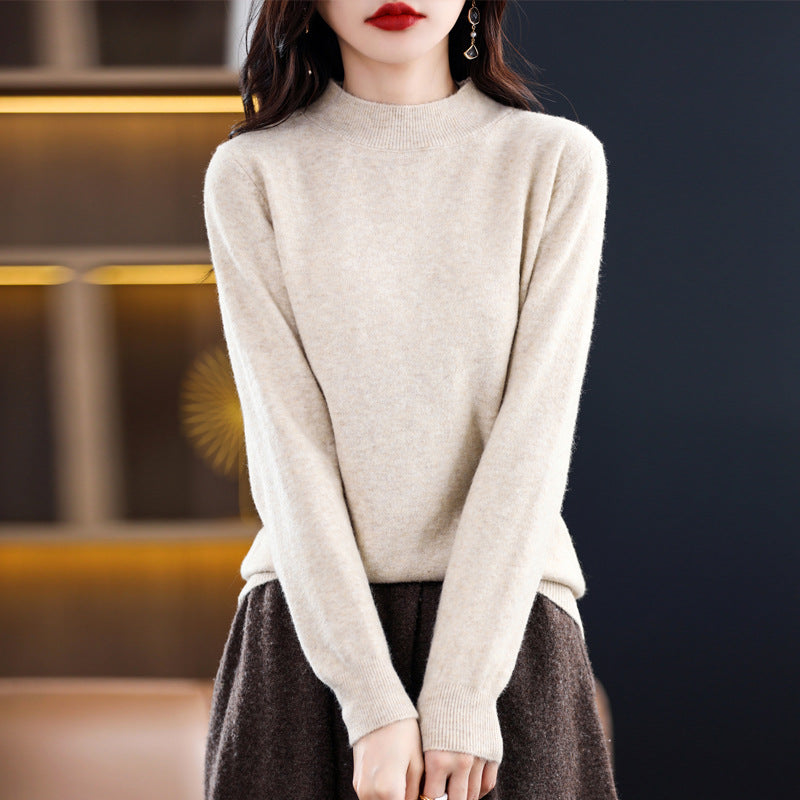 Women's cashmere sweater, high collar, slim fit