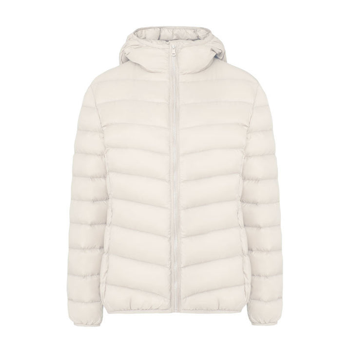 Light women's down jacket with hood, water-repellent