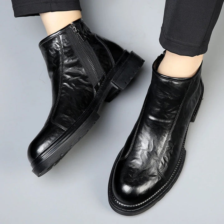 Men's leather boots with zipper, lined