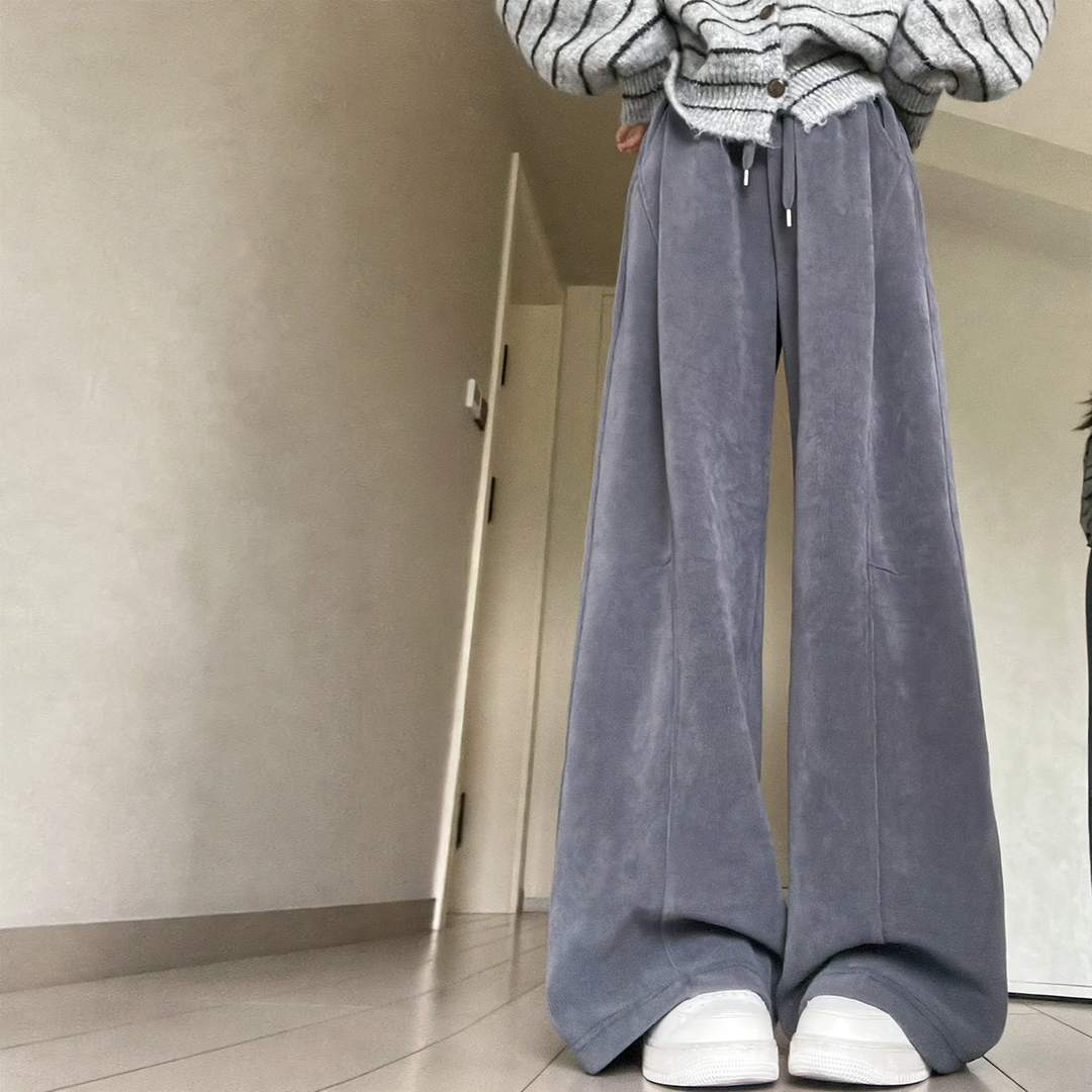 Kord-wide pants for women, high-waisted, lined