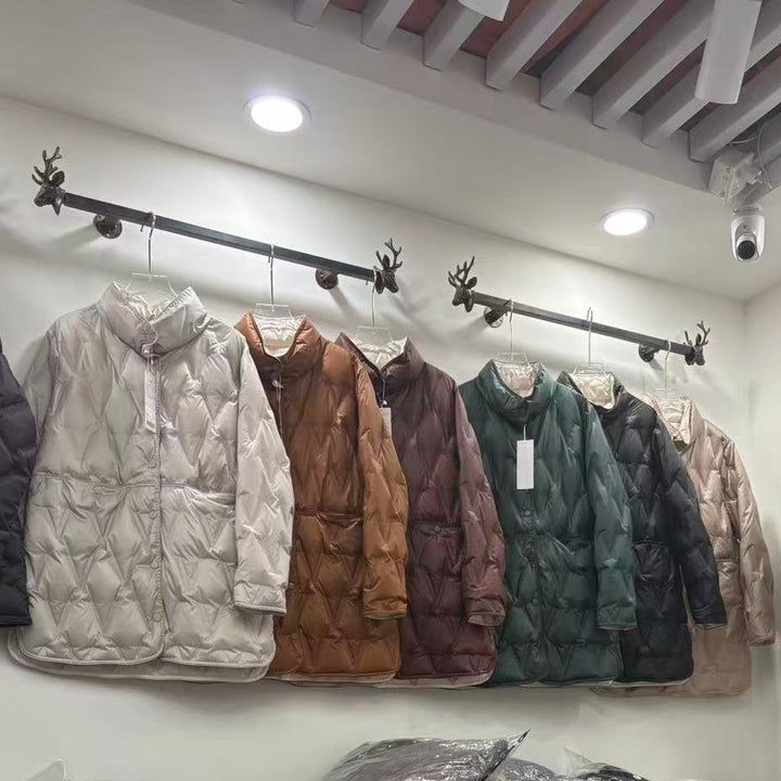 Reversible down jacket for women, medium length, plus sizes