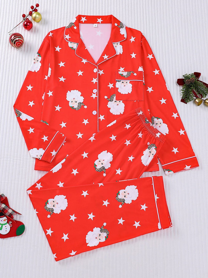 Women’s Pajama Set, Long Sleeve, Christmas Motif, Notched Collar