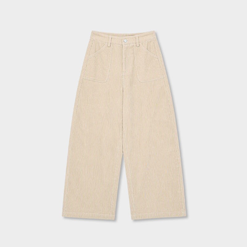 Cord pants with high waistband and wide leg