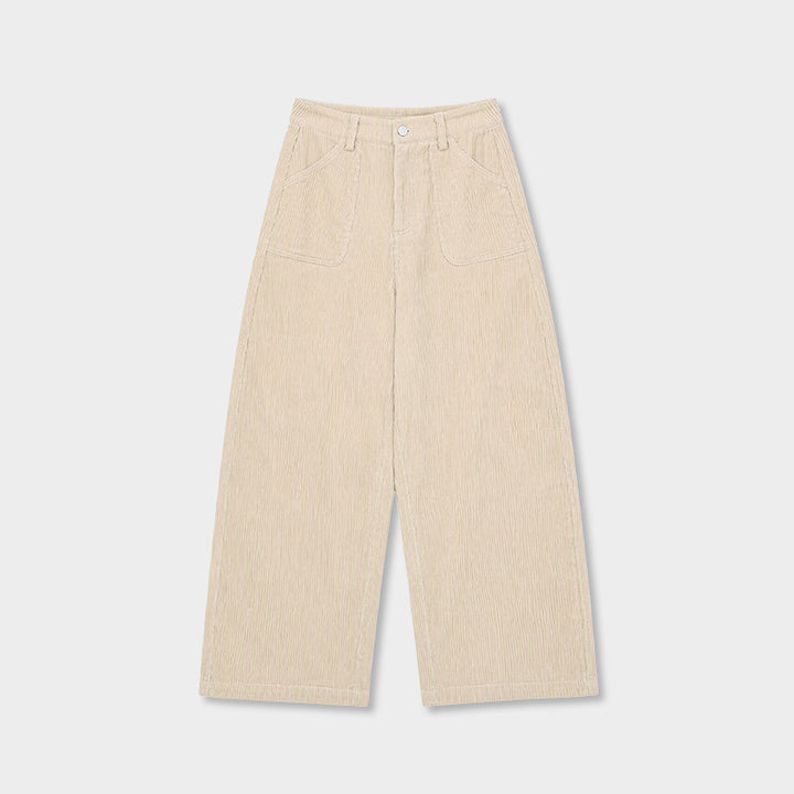 Cord pants with high waistband and wide leg