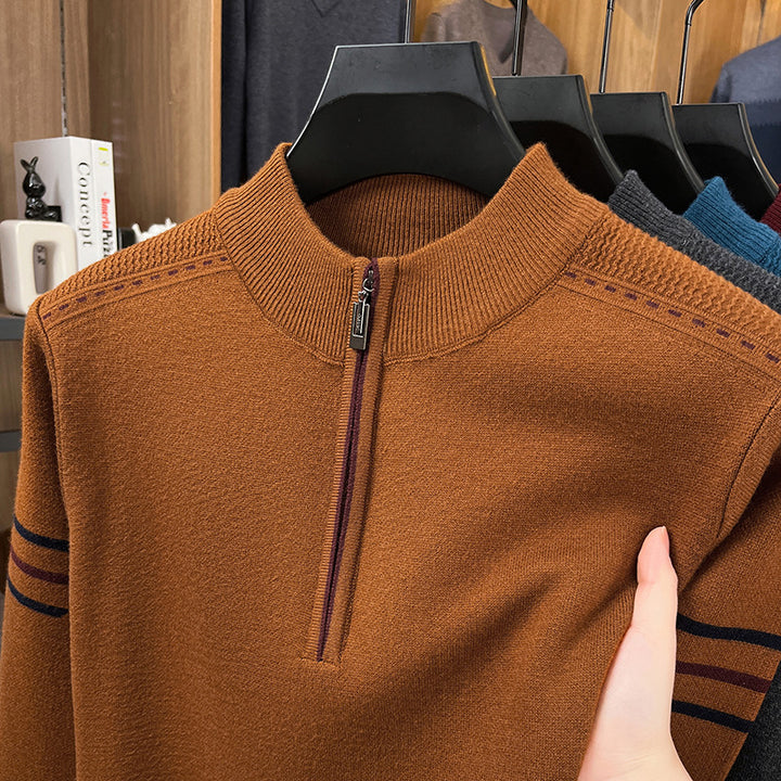 Men's wool sweater with zipper and stand-up collar