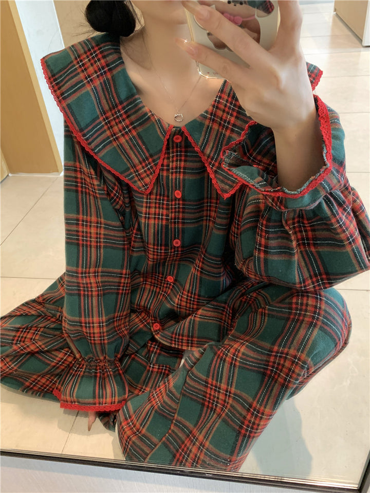Pair-Pajama-Set, checked, brushed