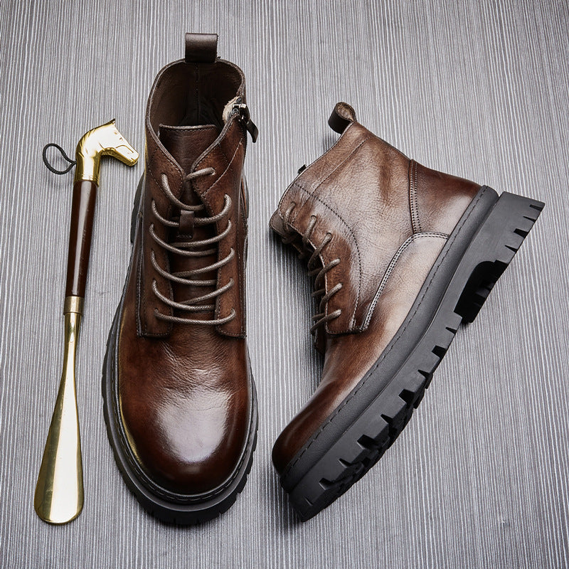 Men's lace-up boots made of cowhide leather in vintage style